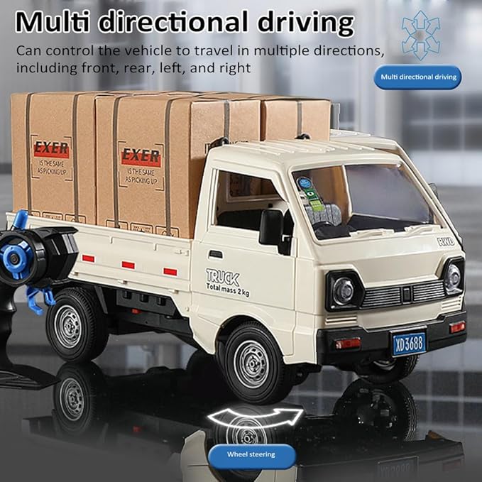 GoolRC Remote Control Car Kei Truck 1:16 Scale RC Transport Pickup Truck with Spray and Light 2.4GHz All Terrain RC Cars for Teens and Adults Christmas or Birthday Gift (Blue)