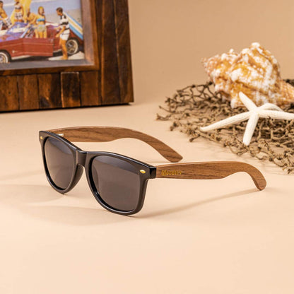 Woodies Walnut Wood Sunglasses with Black Polarized Lenses for Men and Women | 100% UVA/UVB Ray Protection