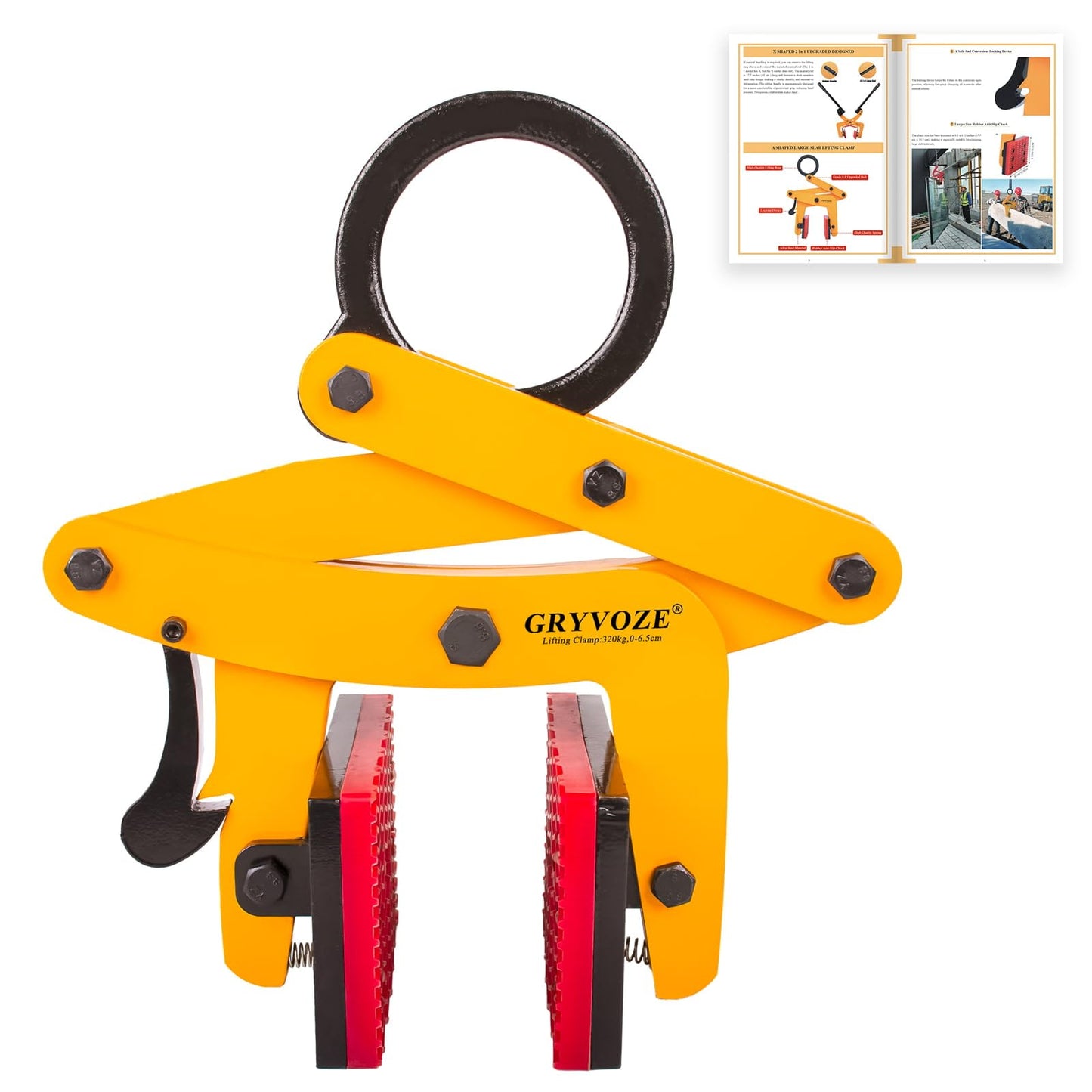 GRYVOZE 705 lbs Large Slab Stone Lfting Clamp, 0-2.6" A Shaped Granite Slab Lifting Clamp, Scissor Lifter Clamp, Stone Carry Clamps Slab Lifter for Marble, Granite, Concrete Slabs, Steel Pate