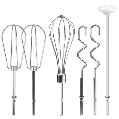 Hand Mixer Attachments Beater, Whisk, Blending Rod and Dough Hooks, Stainless Steel Hand Mixer Accessories Compatible with Kitchenaid Hand Mixers KHM3 KHM5 KHM7 KHM9, Set of 6