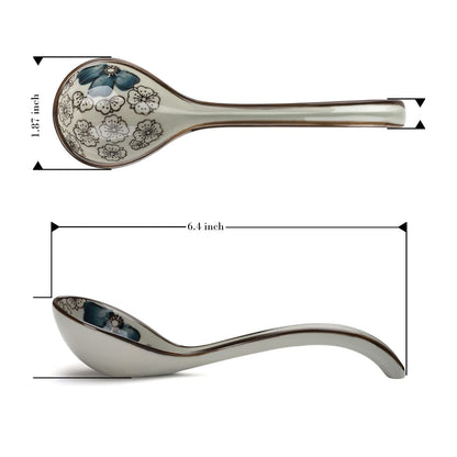 Ceramic Soup Spoons Set of 4 Porcelain Japanese Soup Spoon Long Handle Asian Soup Spoon Sets for Pho Ramen Noodles Wonton Dumpling Rice (Model 2#)