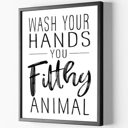 Skiennix Framed Black And White Bathroom Wall Art - Funny Wash Your Hands Poster | Modern Minimalist Decor