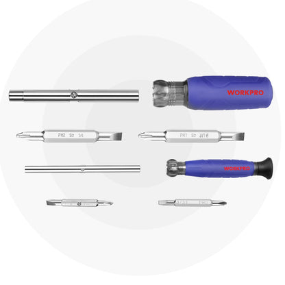 WORKPRO 6-in-1 Basic & 4-in-1 Electronics Screwdriver/Nut Driver Set Tool Confort Grip, 2PCS Portable Screw-driver, 8 Basic & Precision Bits (Philips/Slotted), 2 Nut Driver Sizes