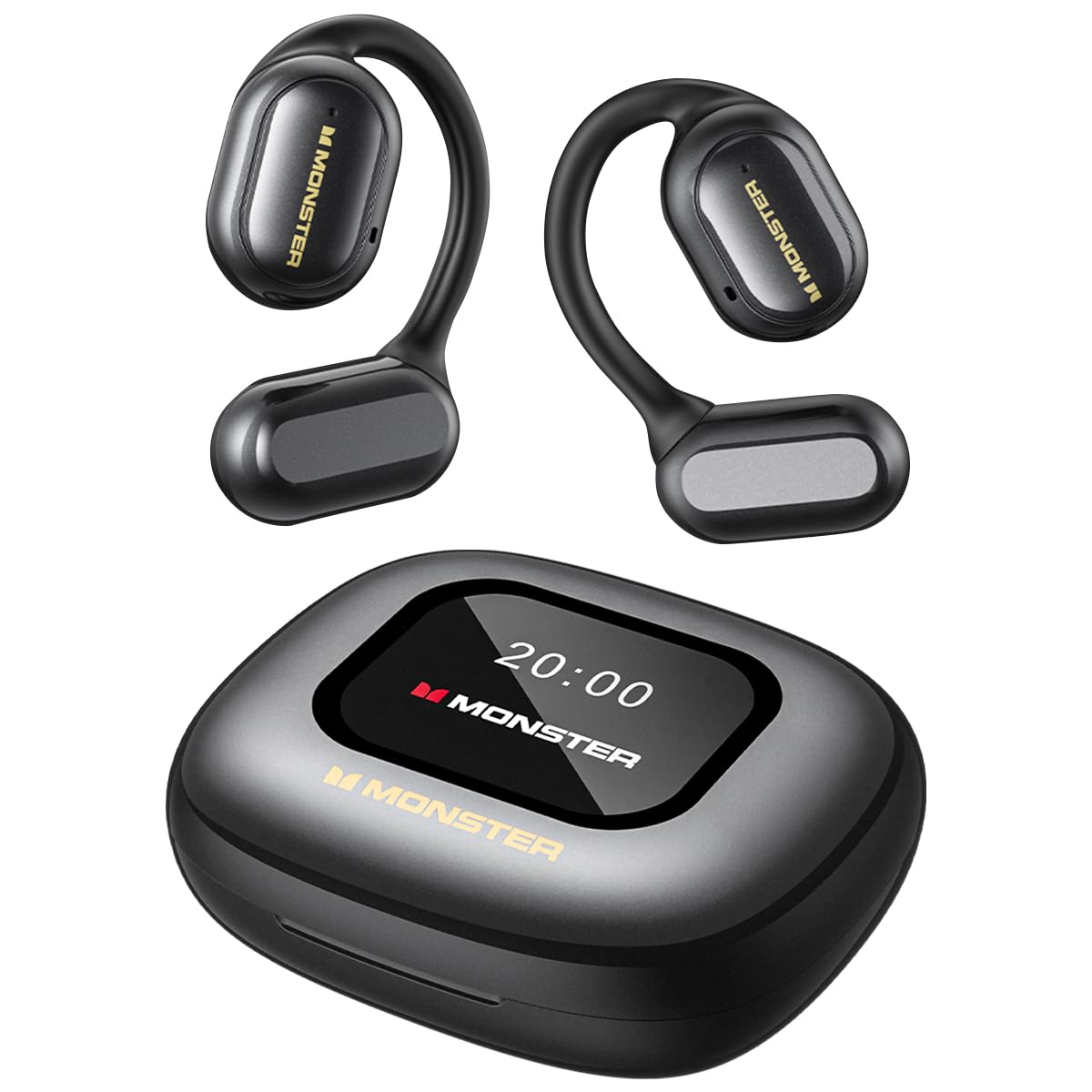 Monster Open Ear Headphones Touch Screen Earbud, Open Touch Pro 100 Wireless Earbuds Support TF Card, Bluetooth Earbuds with ENC Clear Talk, Multiple EQ Modes, Comfort Earhooks, IPX5, 30H Playback