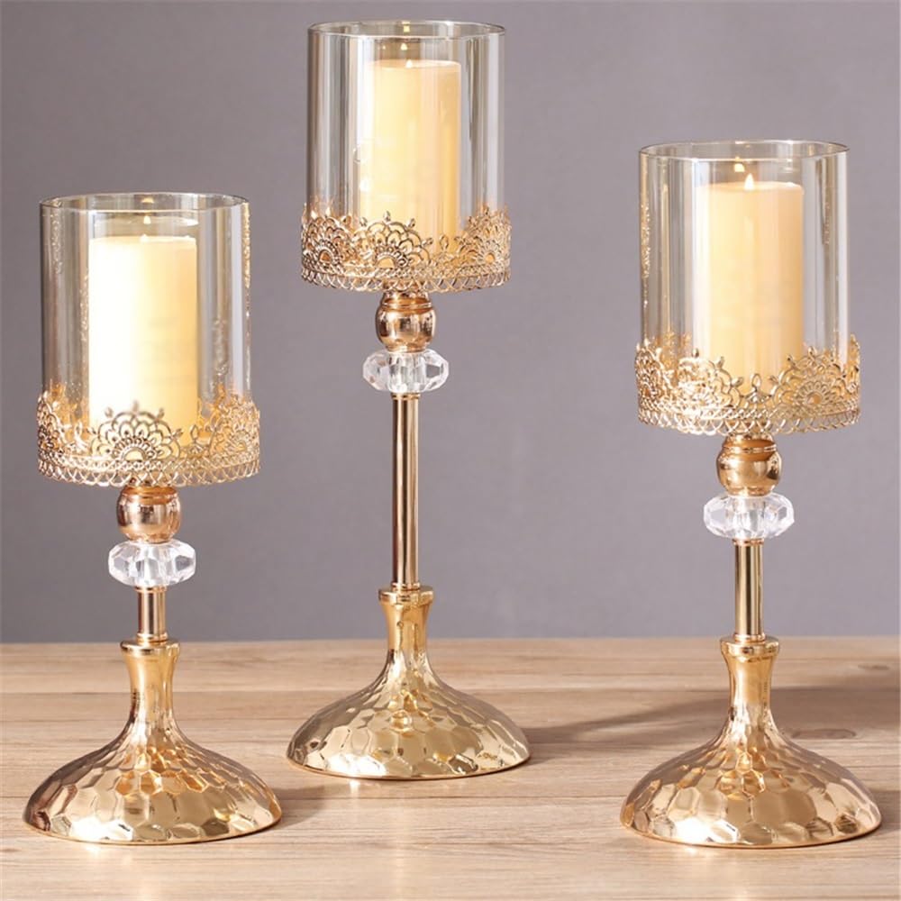 YUHUAWF Candle Holderss Golden Metal Glass Candlestick Home Dining Table Decoration Ornament Candle Holder Decorative Candlestick(Medium)