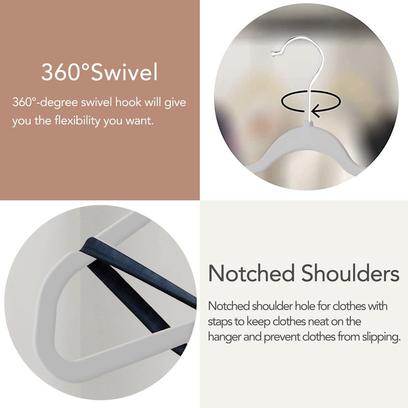 MOERKADA 50 Pack Ultra-Thin Plastic Clothes Hangers (17.7 Inch) - Space-Saving Slim Hangers with Non-Slip Grooves for Wardrobe, Closet & Dorm Organization (Grey)
