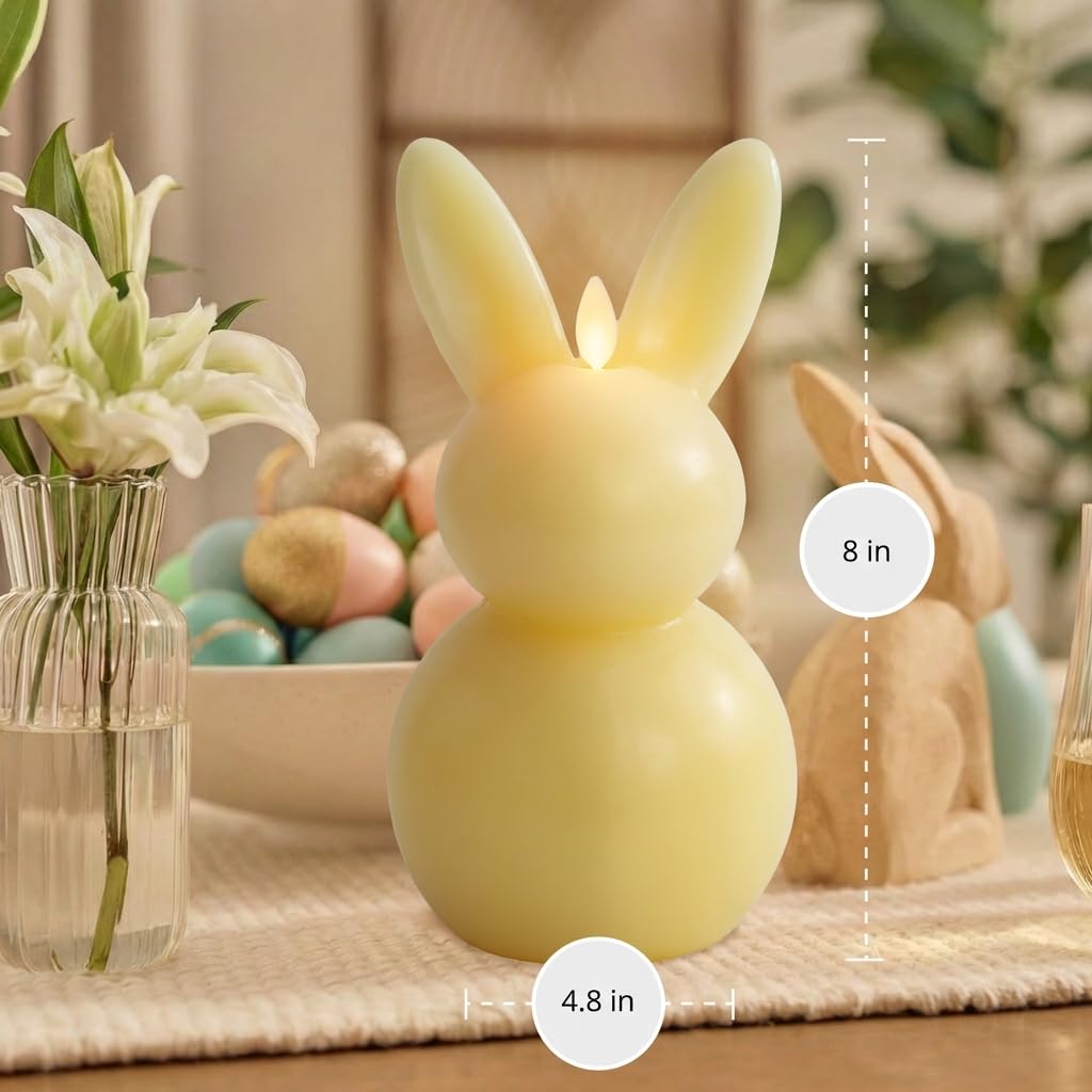 Luminara Easter Bunny Candle- Lemon Chiffon 4.5" x 4.5" x 8.5"- Flameless Real-Flame Holiday-Inspired Decor- AA Batteries- Flickering LED Flame