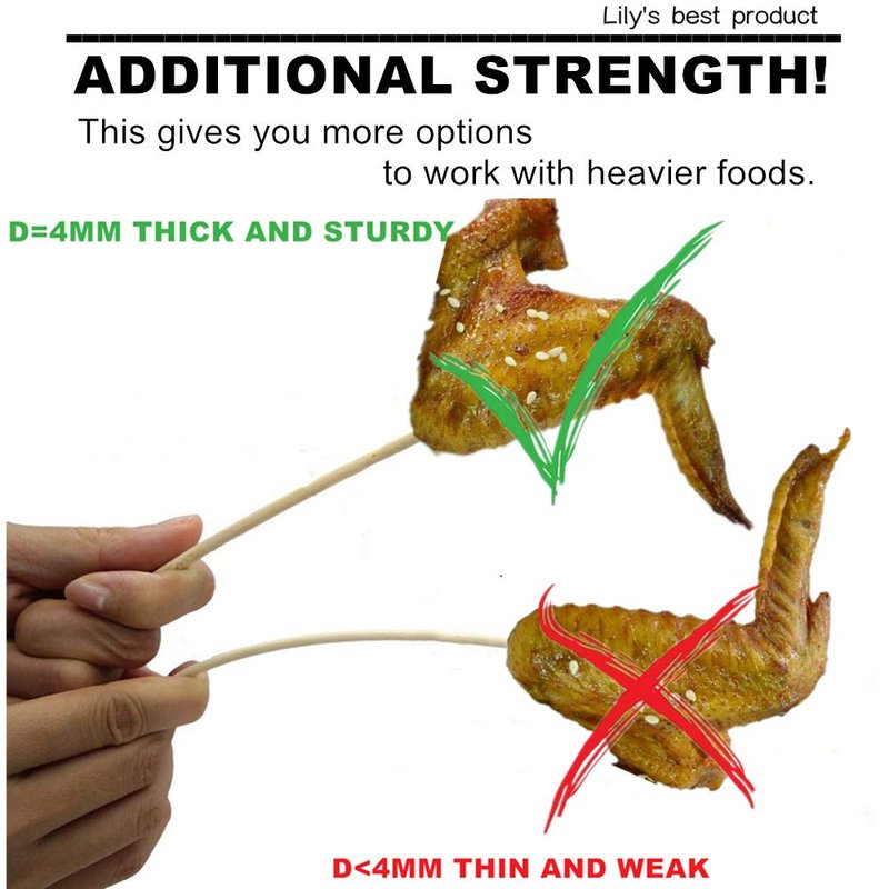 10" Natural Bamboo Skewers for BBQ，Appetiser，Fruit，Cocktail，Kabob，Chocolate Fountain，Grilling，Barbecue，Kitchen，Crafting and Party. Φ=4mm, More Size Choices 6"/8"/12"/14"/16"/17.5"/30"/36"(1000 PCS)