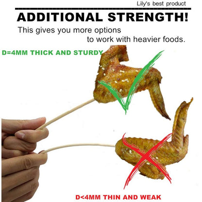10" Natural Bamboo Skewers for BBQ，Appetiser，Fruit，Cocktail，Kabob，Chocolate Fountain，Grilling，Barbecue，Kitchen，Crafting and Party. Φ=4mm, More Size Choices 6"/8"/12"/14"/16"/17.5"/30"/36"(1000 PCS)