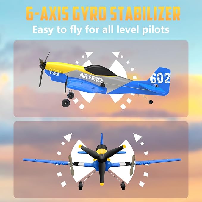 HAWK'S WORK 3 Channel RC Plane P-51D Mustang Remote Control Airplane Ready to Fly 2.4GHz 6-axis Gyro Stabilizer Easy to Fly for Kids &amp Beginners