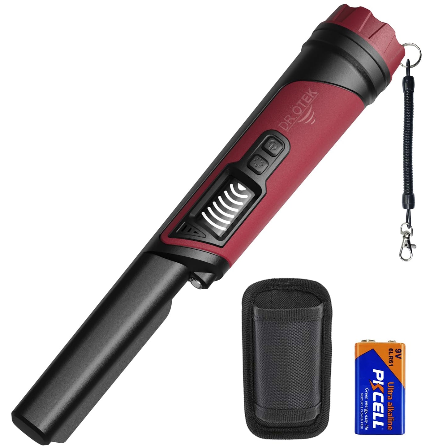 DR.ÖTEK Metal Detector Pinpointer for Adults & Kids, IP68 Fully Waterproof underwater metal detector wand Handheld Pin Pointer with LCD Screen & LED Light, 360°High Sensitivity Accuracy Detection, Red