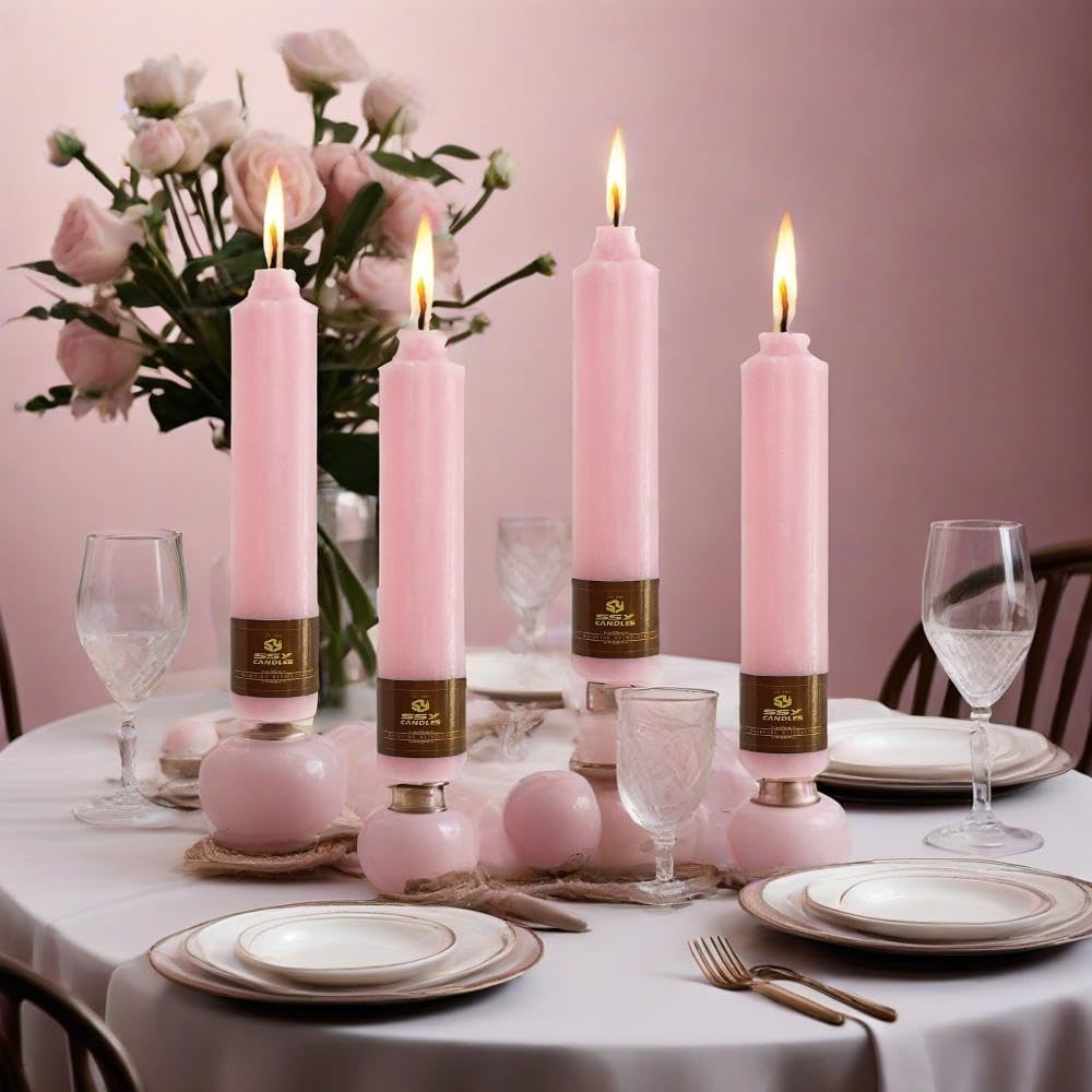 4 PCS Handmade Taper Candle Pink Small Candlesticks 7 inch Short Candlesticks for Dinner Household Wedding Party Home Décor