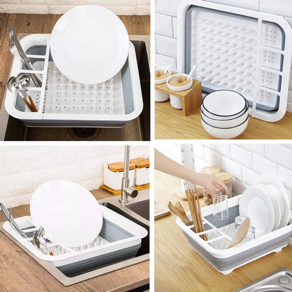 Collapsible Dish Drying Rack Portable Dish Drainer Dinnerware Organizer for Kitchen RV Campers Storage
