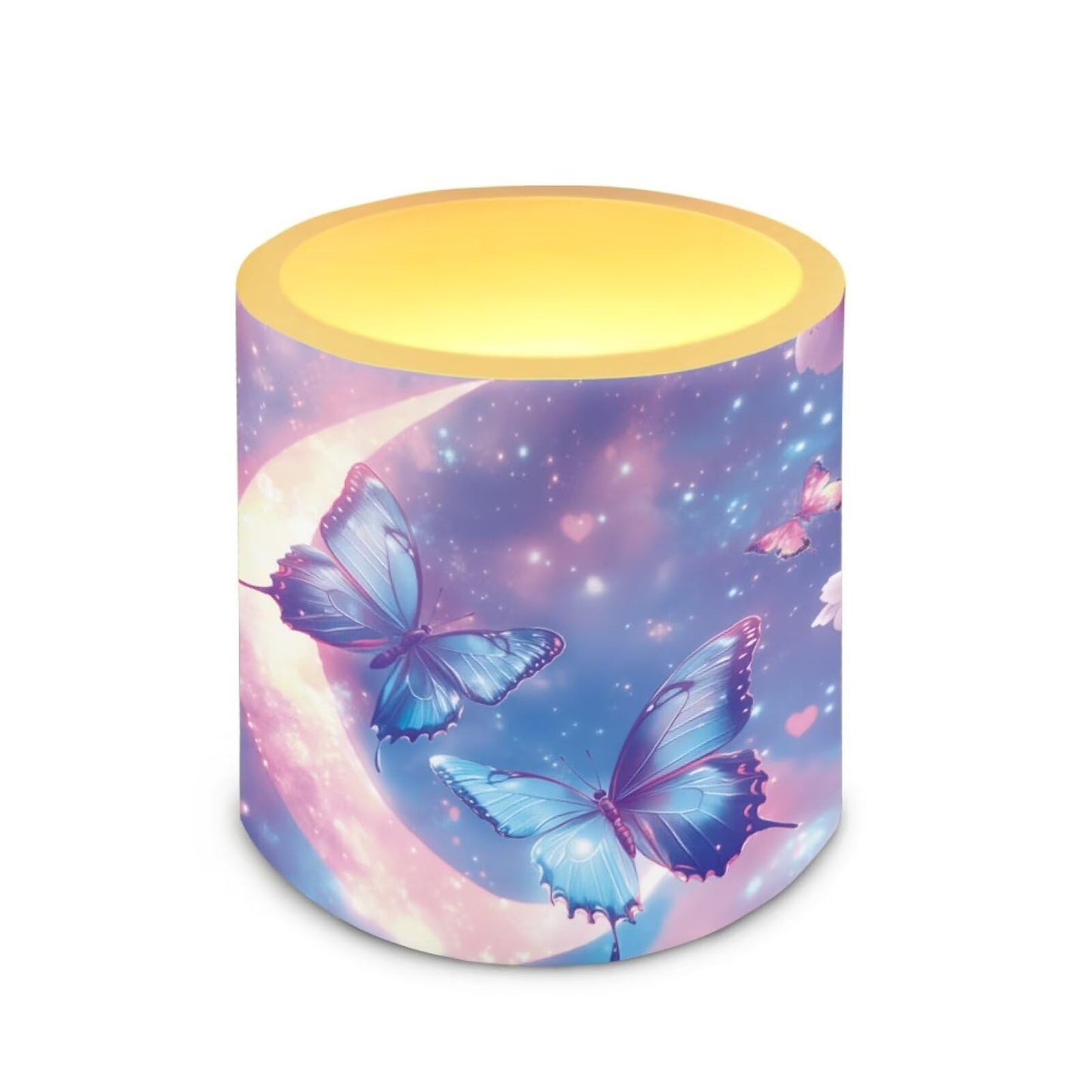 NETILGEN 4 Packs Flameless Candles with Remote Timer Color Changing 3 inch Flickering Flameless Candles with Battery Operated Moon Blue Butterfly Print