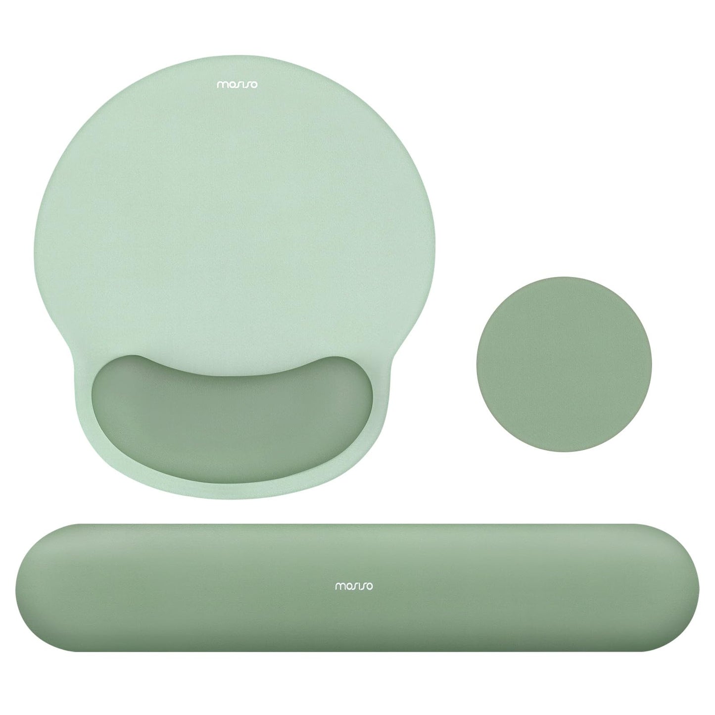MOSISO Wrist Rest Support for Mouse Pad&Keyboard Set, Circle Curved Ergonomic Mousepad&Coaster Non-Slip Base Home/Office Pain Relief&Easy Typing Pad with Soft Cloth&Raised Memory Foam, Antique Green