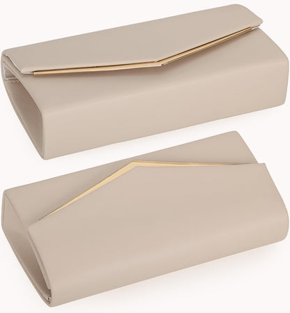 Women’s Evening Handbag Vegan Leather Ladies Envelope Clutch Classic Elegant Purse Bags Beige