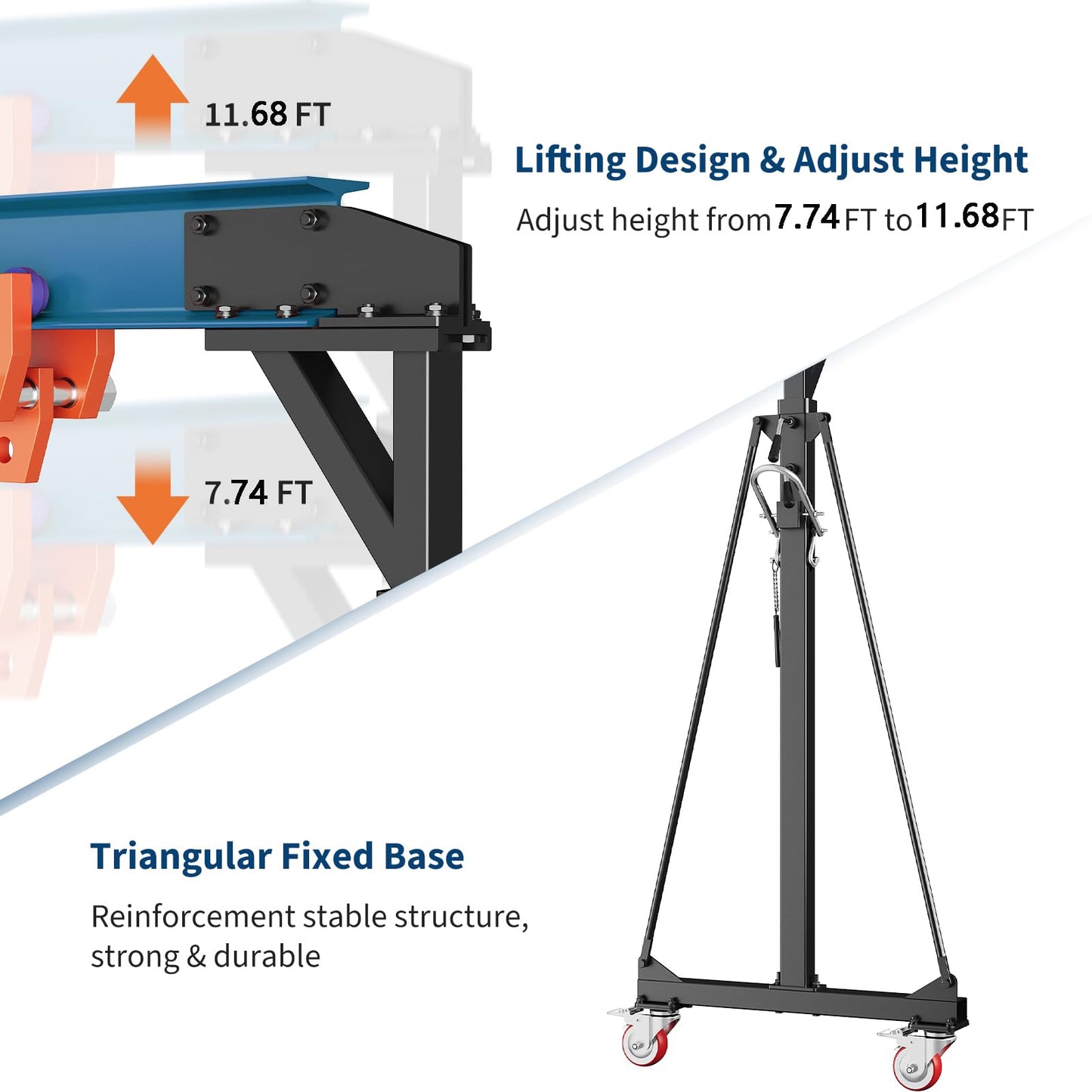4400 LBS Gantry Crane with Manual Trolley, 2 Ton Gantry Crane with 8-12 FT Adjustable Height, Shop Crane Lift Hoist with Hooks & Shackles for Warehouse, Factory