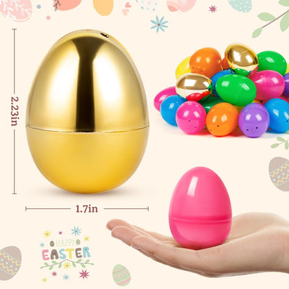 Jumlys 50 PCS 2.4" Plastic Easter Eggs, 42 PCS Empty Easter Eggs Bulk with 8 Golden Eggs, Fillable Eggs with Hinge, Perfect for Easter Hunt, Basket Stuffers Fillers and Easter Theme Party Favors