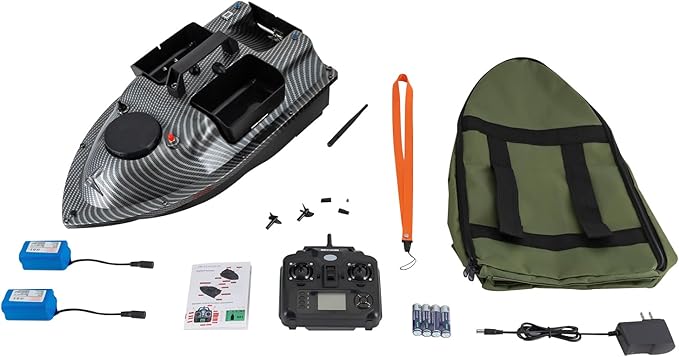 RC Bait Boat 600m/1968ft Long-Distance Control Surf Fishing Bait Boat 4.4LBS Loading Capacity with Dual 5200mAh Battery and LCD for Lake/Ocean Angling Auto Navigation (Gray)