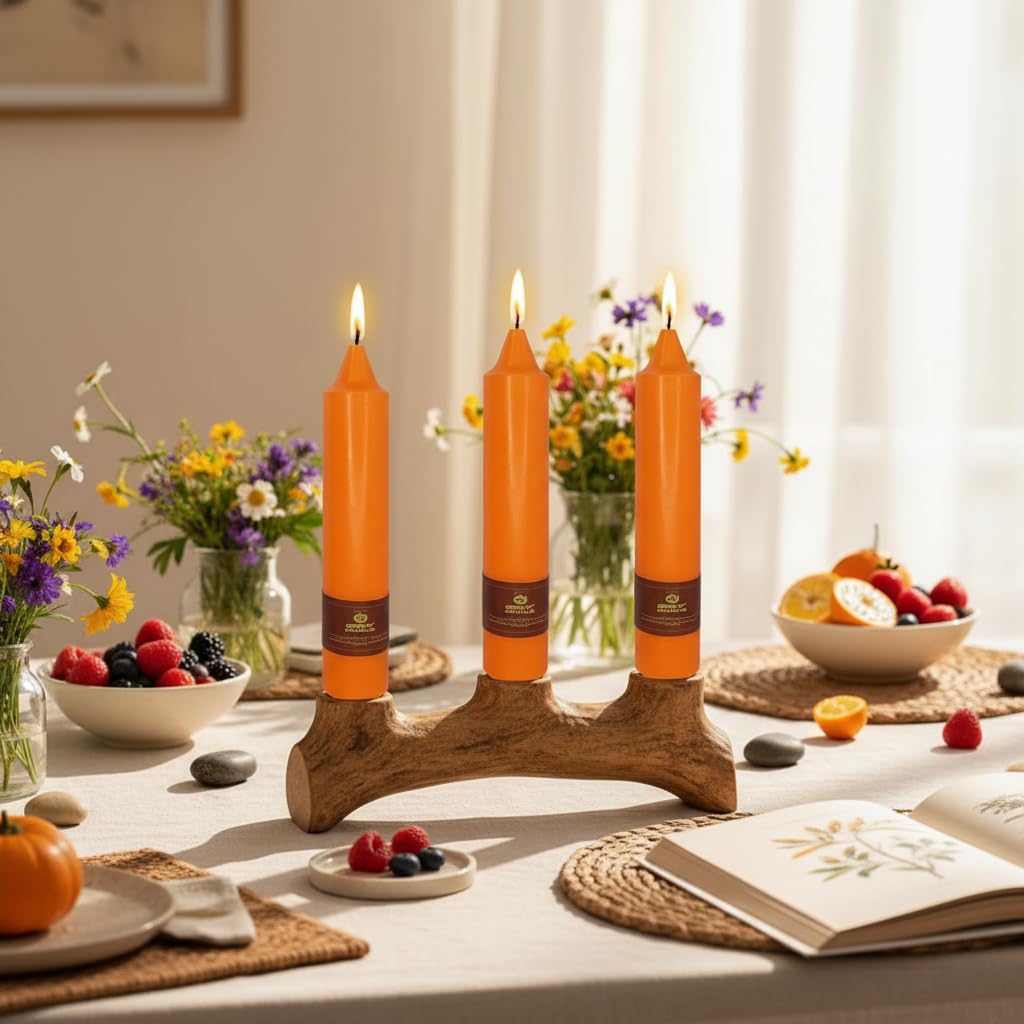 Short Orange Chunky Taper Candles 7 Inch Set of 4 Candlesticks Fat Candles Handmade Clean Burning Unscented Candles for Dinner Country Farmhouse Bedroom Meditation Wedding Home Decor Sanctuary