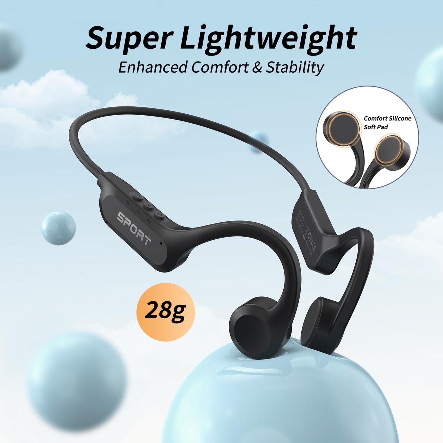 CXK Bone Conduction Headphones Bluetooth 5.4 Open Ear Headphones with Mic, Premium Loud Sound 10Hrs Playtime Bluetooth Headphones, IPX6 Waterproof Sports Headset for Running, Cycling, Walking