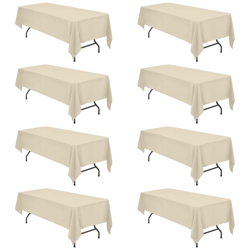 BRILLMAX 8 Pack Beige Tablecloths 60 x 126 Inch for 8ft Rectangle Tables - 150 GSM Polyester Fabric, 15" Standard Drop, Water, Stain & Wrinkle Resistant Cloth Cover for Wedding Banquet Dining Buffet