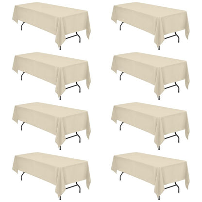 BRILLMAX 8 Pack Beige Tablecloths 60 x 126 Inch for 8ft Rectangle Tables - 150 GSM Polyester Fabric, 15" Standard Drop, Water, Stain & Wrinkle Resistant Cloth Cover for Wedding Banquet Dining Buffet