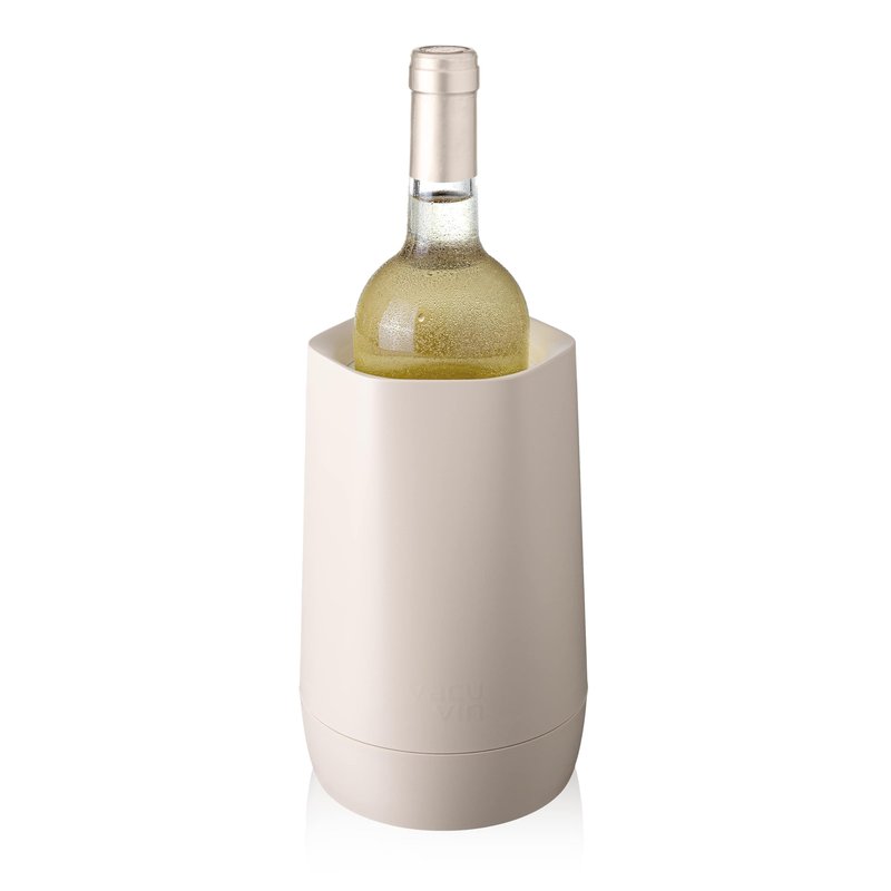 Vacu Vin Wine Cooler Hexo – Sand – Modern Active Wine Bottle Chiller with Removable Cooling Sleeve – Geometric Design – Reusable, Ice-Free Cooler – Fits Standard Bottles – Tabletop Wine Accessory