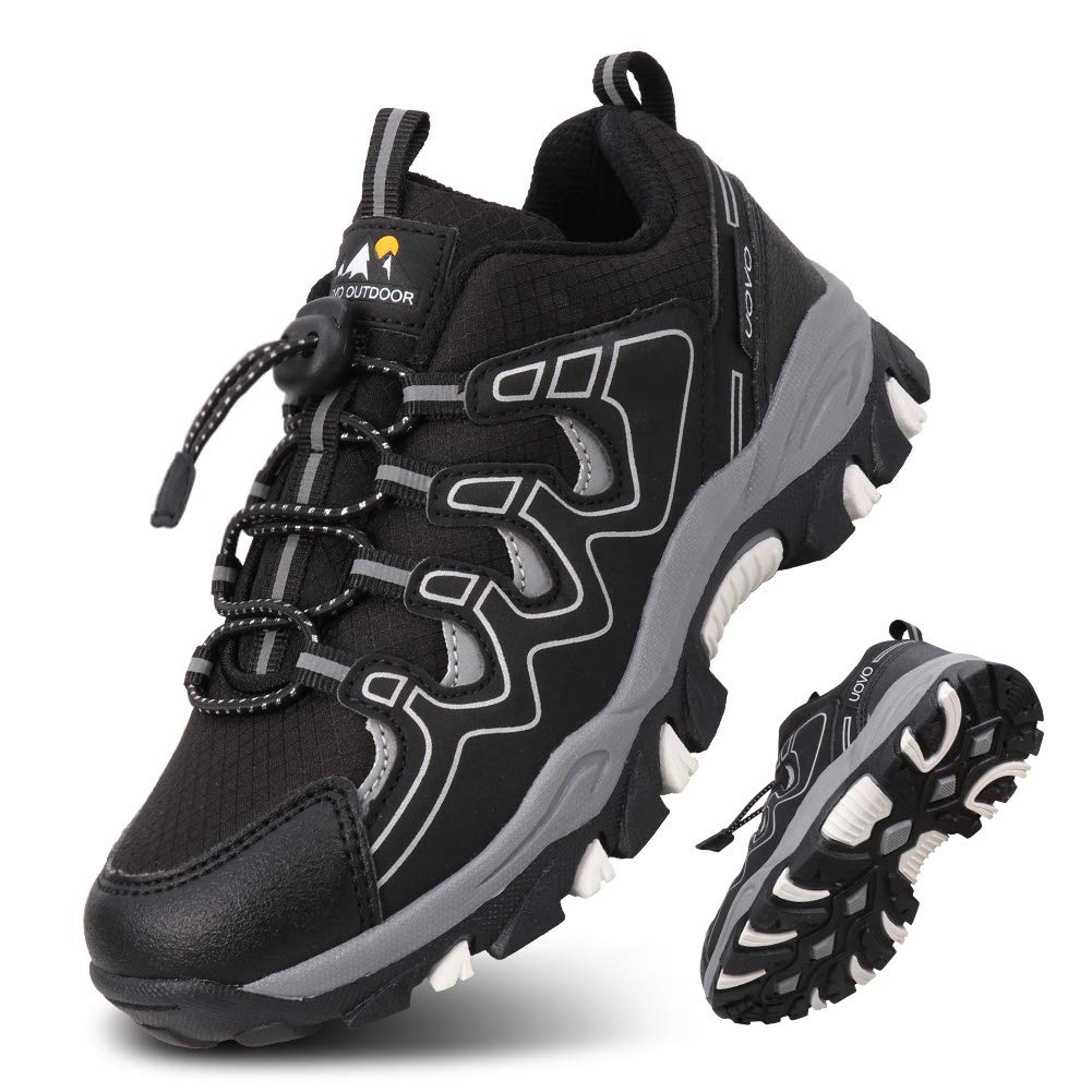 UOVO Boys Shoes Boys Tennis Running Sneakers Waterproof Hiking Shoes Kids Outdoor Fashion Sneakers Slip Resistant (Big/Little Boys) Black/Silver 1 Little Kid