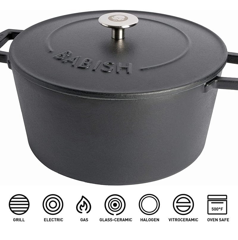Babish 6-Quart Round Enameled Cast Iron Dutch Oven with Lid – Matte Black, Heavy-Duty Dutch Oven for Slow Cooking, Braising & Baking