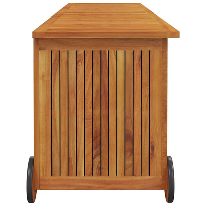 RCODSSK Solid Wood Acacia Patio Storage Box with Wheels, 59.1x19.7x22.8 Inch Outdoor Cushion Box for Garden Furniture and Toys