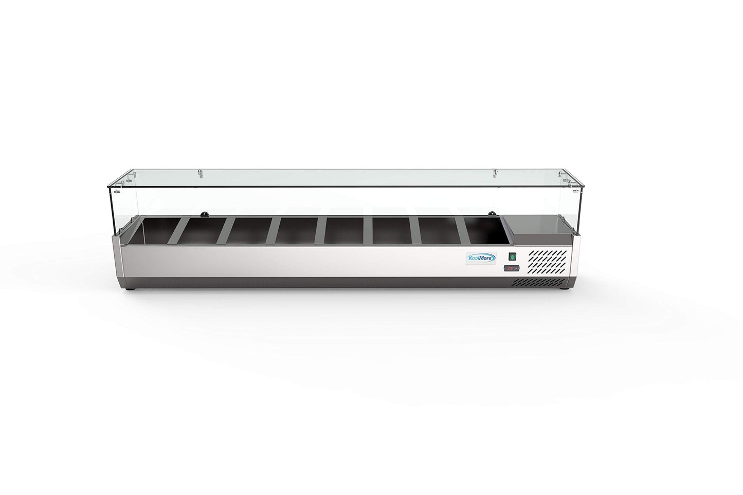 KoolMore SDC-8P-SG Condiment Prep Rail Station with Sneeze Guard, 71 Inch, Silver
