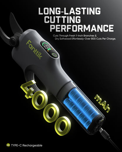 Fanttik Y10 Pro Cordless Electric Pruning Shears with Brushless Motor, LED Display, 4-Level Safety System, USB-C Fast Charging, SK5 Steel Blade for Branch Trimming