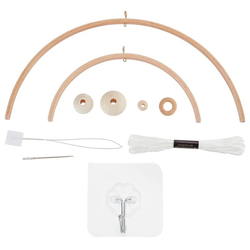 beinkmake Nursery Wooden Frame DIY Handmade Kit Crib Mobile Wind Chime Bed Wood Mobile Hanger Wooden Frame Ornaments Handmade Kit, Round