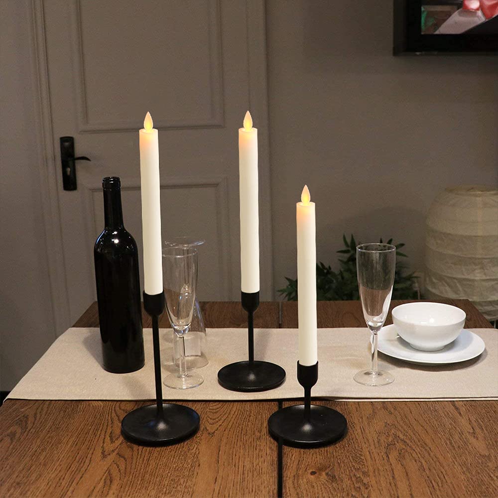 Wondise Flameless Taper Candles Remote with Timer, Battery Operated Real Wax Ivory LED Taper Candles for Christmas Window Decoration, Set of 4(D0.78 x H9.5 Inch)