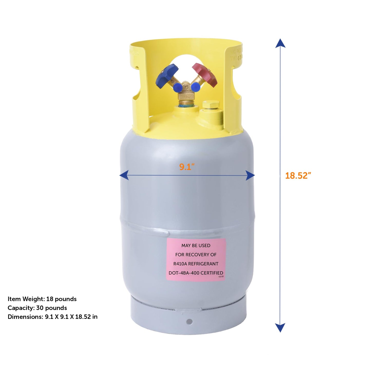 Flame King 30LB Refrigerant Recovery Cylinder Tank, 400 PSI, Dual Y-Valve Liquid/Vapor, Heavy-Duty Steel, HVAC Recovery & Storage