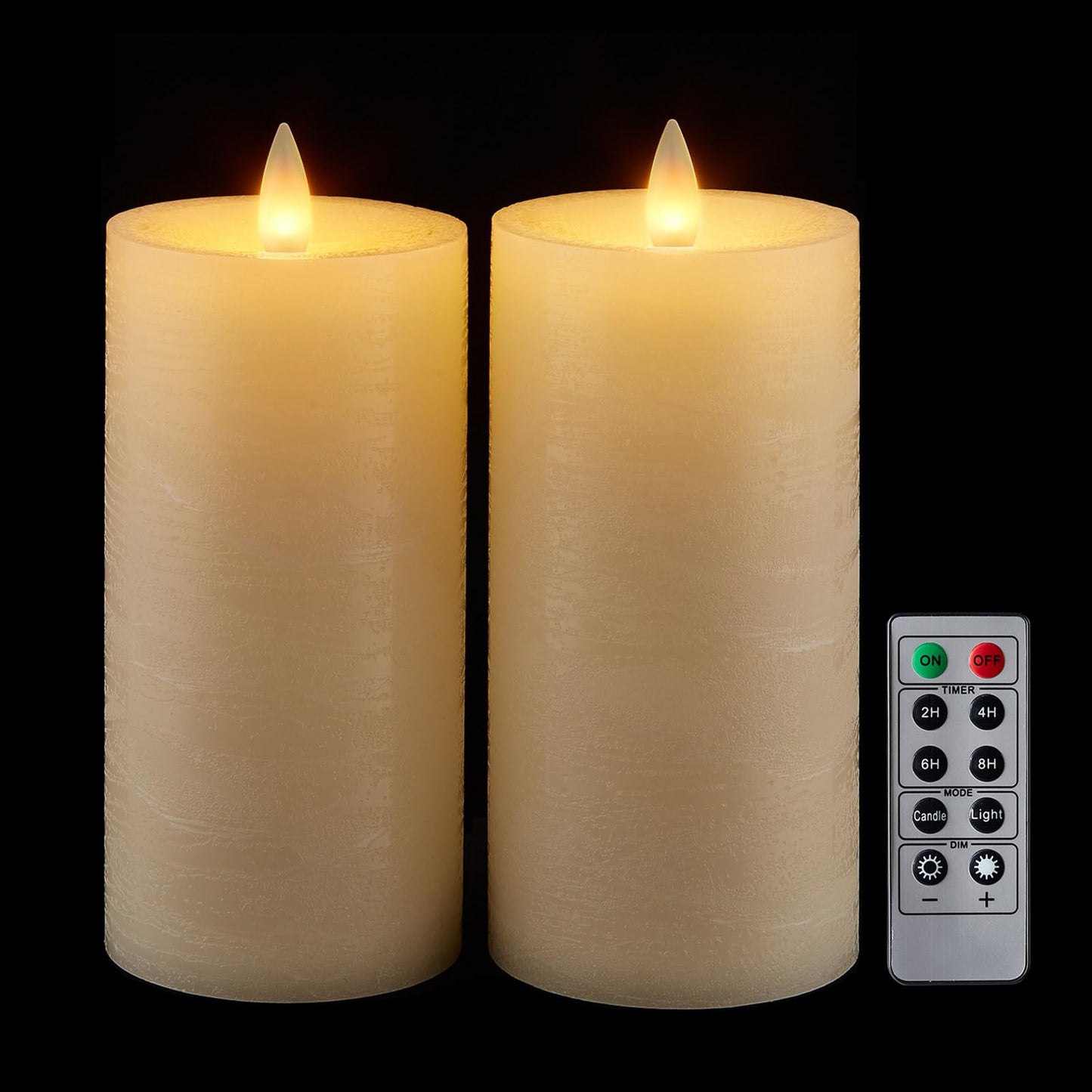 CozierGlow Flameless Pillar Candles Flickering with Remote Timer, Battery Operated LED Candles Up to 400 Hours, 3D Moving Flame Real Wax Candles. (Ivory Water Ripples-2 Pack)