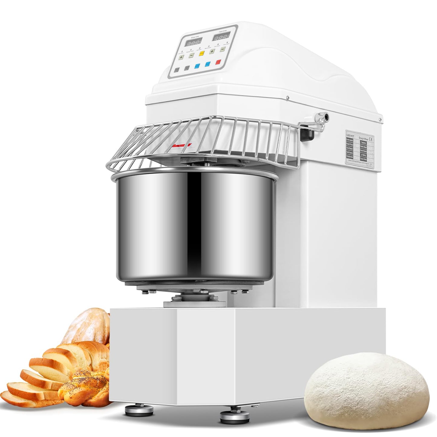 EKway 27lbs/20Qt Commercial Dough Mixer with Timer, 1100W Heavy Duty Kneading Machine with 304 Stainless Steel Bowl, Touch Screen,2 Speeds Dual Rotation for Restaurant, Bakery, Pizzeria (White)