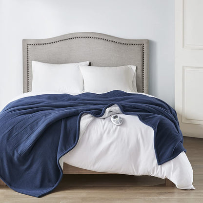 Serta Heated Blanket - Reversible Fleece to Sherpa Electric Blanket, Fast Heating, Auto Shut Off Timer, Multi Heat Setting, ETL Certified, Machine Washable, Grey Full 84"x 77"