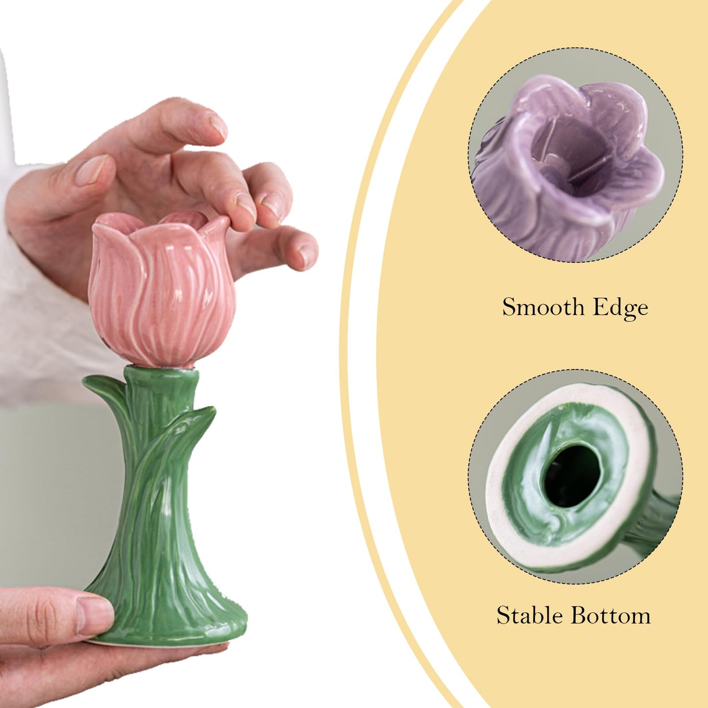 Ceramic Candlestick Holder， Candle Holder for Taper Candles,Incense, Santo Palo, Halloween Christmas Wedding Parties, Dining Room Home Decoration Display (Purple)
