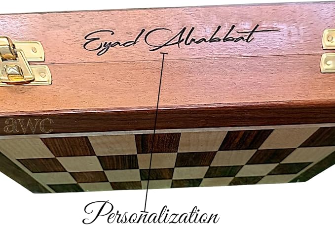 Personalized Wooden Chess Set | Magnetic Folding Travel Board with Storage Box &amp 2 Extra Queens (16 inch x 16 inch)
