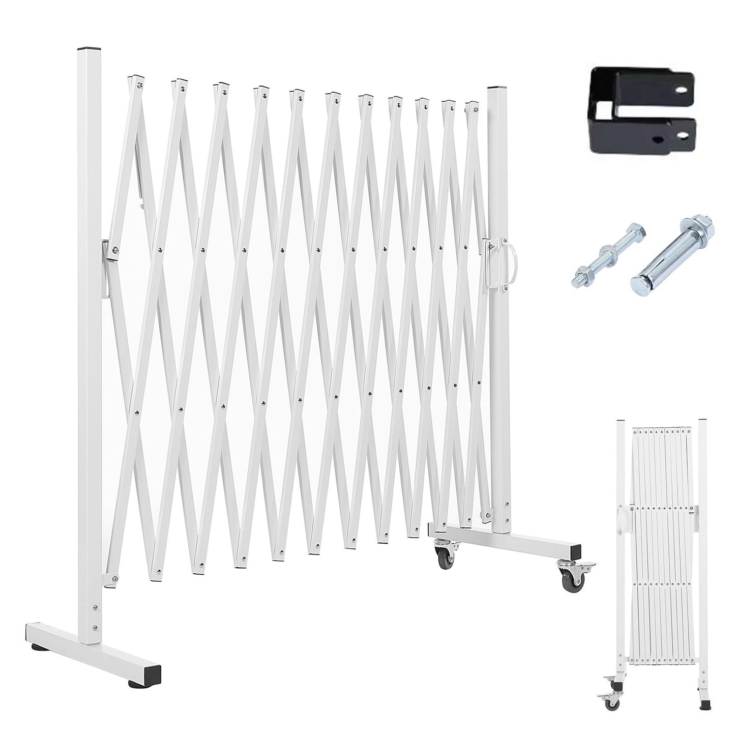 AkiiGer Metal Expandable Barrier Fence for Dogs, Portable Barricade Gate with Casters, Foldable Pet Gate Indoor Outdoor for Rooms, Stairs, Driveway, Garage, Yard, Doorways, 11 Feet, White