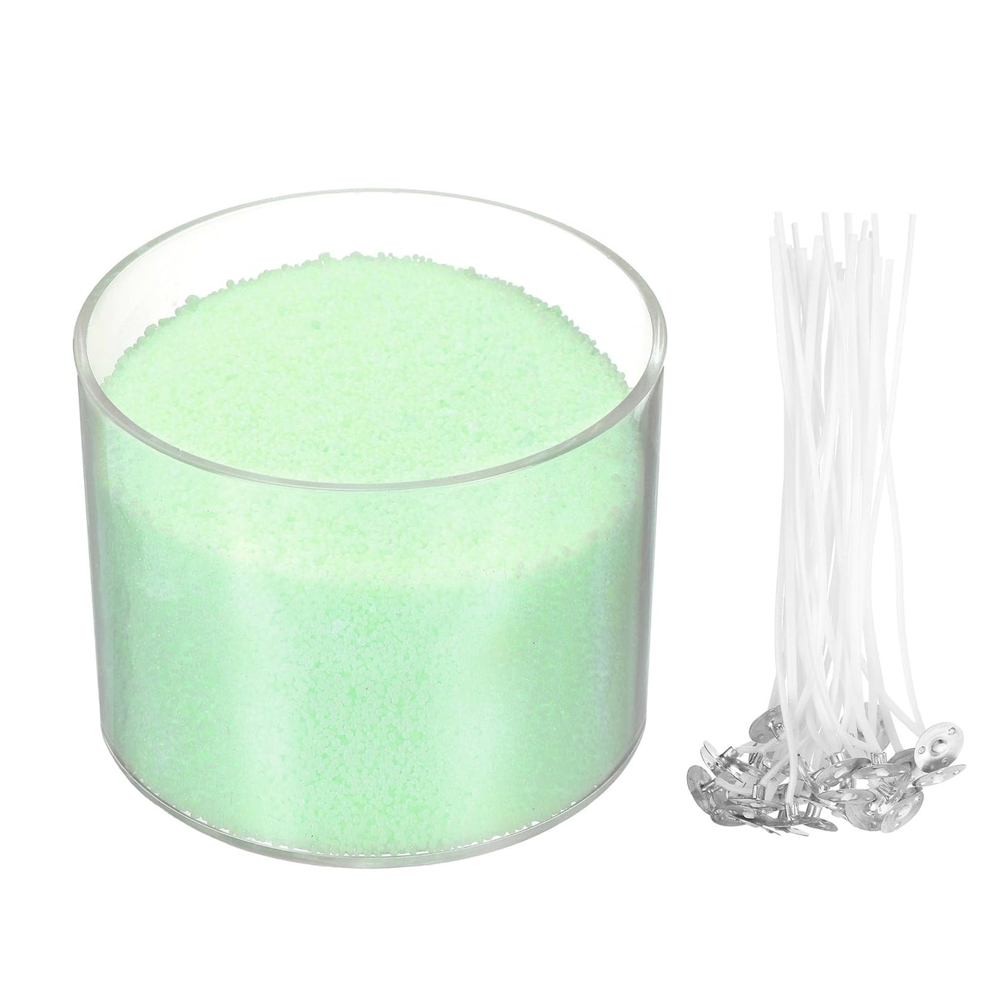 MECCANIXITY Pearled Sand Candles with 20 Pcs Wicks 7Oz / 200g Candle Beads Refillable Powder Sand Wax Making Kit for Thanksgiving Christmas Wedding Party DIY Home Crafts, Light Green