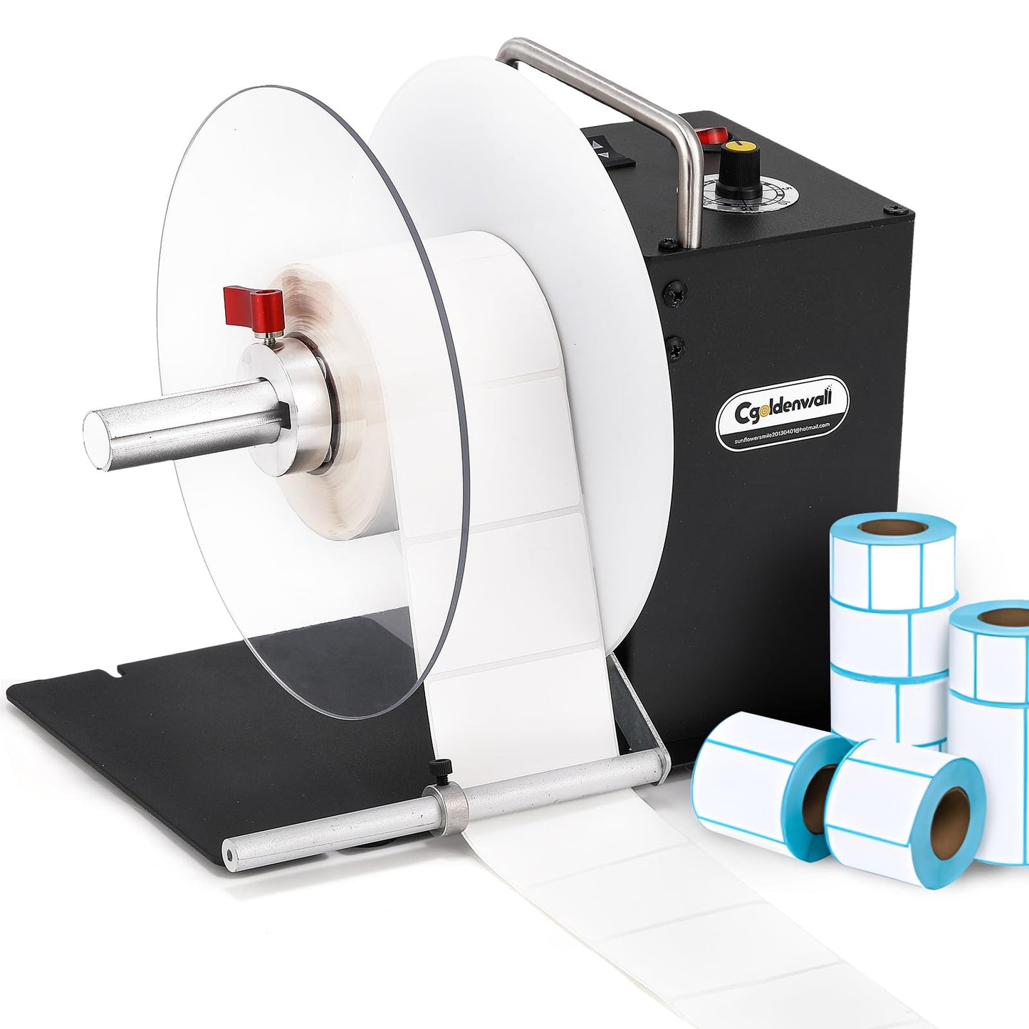 CGOLDENWALL Automatic Label Rewinder Machine, Bidirectional Rewinding, Corefree/1"/1.5"/3" Core, Max Label Diameter 7.8" Width 4.7", Speed Adjustable, Auto-sync with Printers, 100V-240V