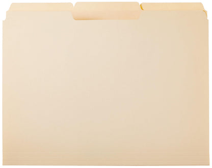Amazon Basics File Folders with Tabs for Filing, 1/3-Cut Tab, Assorted Positions, 8.5x11 inches, Letter Size, Manila, Pack of 100