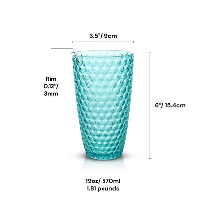 BELLAFORTE Shatterproof Tritan Plastic Tall Tumbler, Set of 4, 19oz - Laguna Beach Drinking Glasses - Unbreakable Tritan Drinking Glasses for Parties - BPA Free - Blue