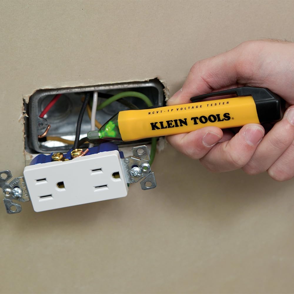 Klein Tools NCVT1P Voltage Tester, Non-Contact Low Voltage Tester Pen, 50V to 1000V AC, Audible and Flashing LED Alarms, Pocket Clip