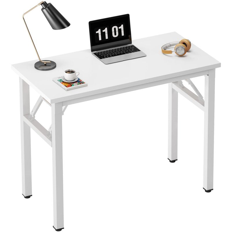 Need 31.5 Inch Folding Computer Desk for Small Spaces, White Study Foldable Writing Table for Home Office, Bedroom, Dorm Room & Student, No Assembly