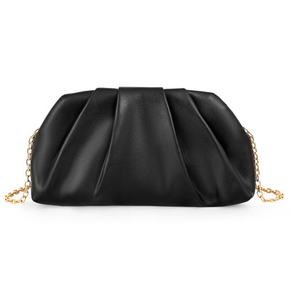 Yiorselus Ruched Clutch Purse for Women – Soft PU Leather Cloud Evening Bag with Detachable Chain for Weddings, Parties & Prom (Black)