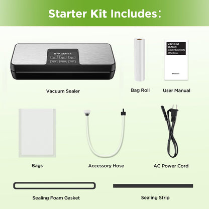 SPACEKEY Vacuum Sealer Machine, 85Kpa Food Vacuum Machine, Food Vacuum Sealer with Bag Roll Storage Space, Dry&Moist Modes, Pulse Function, Built in Cutter, Bag Roll included, Silver